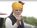 Prime Minister Narendra Modi speaks during his address on the country's 77th Independence Day, at the historic Red Fort in New Delhi, Tuesday, Aug. 15, 2023.
