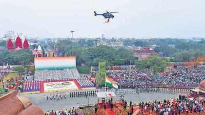 A view of Independence Day celebration at Red Fort on the occasion of 77th Independence Day, in New Delhi on Tuesday. (HT PHOTO)