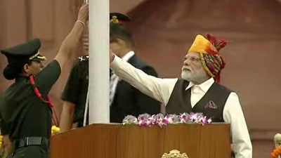Prime Minister Narendra Modi unfurling the Indian flag on Independence Day 2023