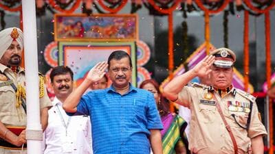 Chief minister Arvind Kejriwal delivered a 34-minute speech at the Delhi government’ official Independence Day function at Chhatrasal stadium in north Delhi. (PTI) Chief minister Arvind Kejriwal delivered a 34-minute speech at the Delhi government’ official Independence Day function at Chhatrasal stadium in north Delhi. (PTI)