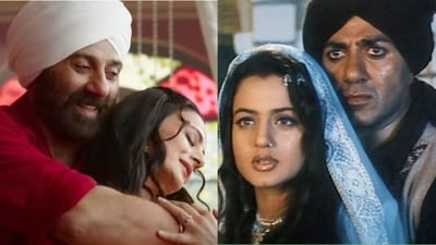 Sunny Deol and Ameesha Patel in stills from Gadar 2 (L) and Gadar: Ek Prem Katha. Sunny Deol and Ameesha Patel in stills from Gadar 2 (L) and Gadar: Ek Prem Katha.