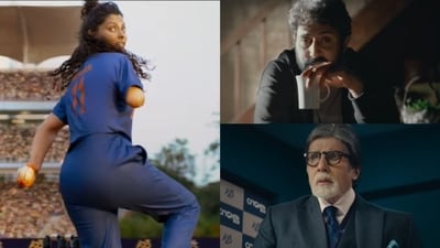 Saiyami Kher, Abhishek Bachchan and Amitabh Bachchan in Ghoomer trailer. Saiyami Kher, Abhishek Bachchan and Amitabh Bachchan in Ghoomer trailer.