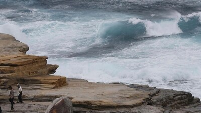 Typhoon Lan: Waves hit the shore in Shirahama, Wakayama prefecture, western Japan. (AP) Typhoon Lan: Waves hit the shore in Shirahama, Wakayama prefecture, western Japan. (AP)