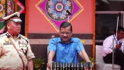Delhi chief minister Arvind Kejriwal delivering Independence Day 2023 speech on Tuesday.
