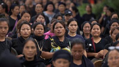 Kuki women attending a protest against the alleged sexual assault of two tribal women in Churachandpur district in Manipur on July 22. (REUTERS)