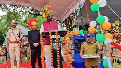 Madhya Pradesh health minister Prabhuram Chaudhary during the Independence Day parade in Raisen. (Twitter/DrPRChoudhary)