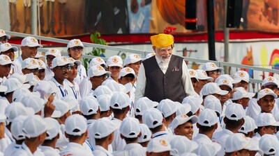 Prime Minister Narendra Modi meets NCC cadets after his address to the nation from the historic Red Fort on the occasion of the 77th Independence Day, in New Delhi, Tuesday, Aug. 15, 2023. (PTI Photo) Prime Minister Narendra Modi meets NCC cadets after his address to the nation from the historic Red Fort on the occasion of the 77th Independence Day, in New Delhi, Tuesday, Aug. 15, 2023. (PTI Photo)