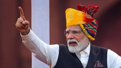 Prime Minister Narendra Modi addresses the nation from the historic Red Fort on the occasion of the 77th Independence Day. (PTI)