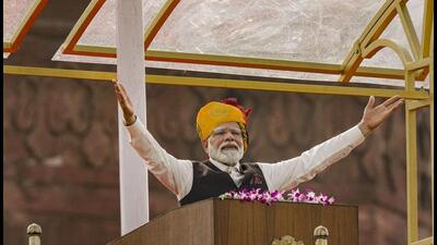 Prime Minister Narendra Modi during his address from Red Fort on the occasion of the 77th Independence Day. (PTI) Prime Minister Narendra Modi during his address from Red Fort on the occasion of the 77th Independence Day. (PTI)