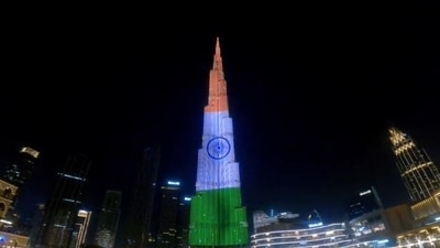 Burj Khalifa illuminated in colours of Indian flag on Independence Day (ANI)