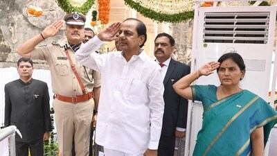 K Chandrasekhar Rao said Telangana is shining with continuous electricity transmission while there are streams, bends and check dams overflowing with water K Chandrasekhar Rao said Telangana is shining with continuous electricity transmission while there are streams, bends and check dams overflowing with water