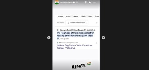 Shilpa Shetty posts a screenshot reminding her trolls of the Flag Code of India Shilpa Shetty posts a screenshot reminding her trolls of the Flag Code of India