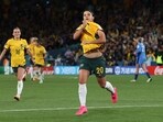 Australia's Sam Kerr celebrates scoring their first goal
