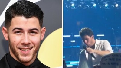 Nick Jonas falls off the stage during his New York concert Nick Jonas falls off the stage during his New York concert