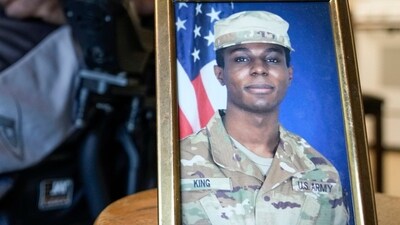 A portrait of American soldier Travis King is displayed. (AP) A portrait of American soldier Travis King is displayed. (AP)