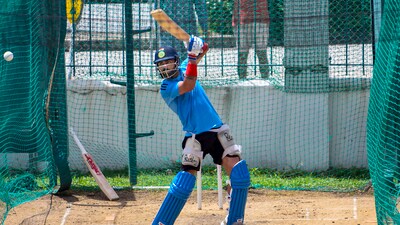 Virat Kohli goes big in the nets. (PTI) Virat Kohli goes big in the nets. (PTI)