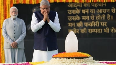 Vice President Jagdeep Dhankhar paid tribute to fomer PM Atal Bihari Vajpayee on his death anniversary at his memorial Sadaiv Atal on Wednesday. (PTI) Vice President Jagdeep Dhankhar paid tribute to fomer PM Atal Bihari Vajpayee on his death anniversary at his memorial Sadaiv Atal on Wednesday. (PTI)