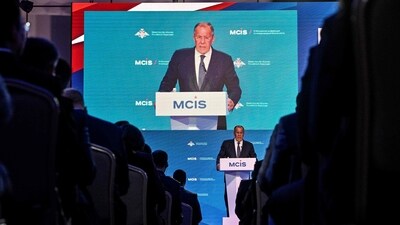 Russia's Foreign Minister Sergey Lavrov delivers a speech during the Moscow Conference on International Security in Kubinka. (AFP)