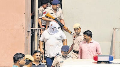 Raj Kumar, better known as Bittu Bajrangi, at the district court in Nuh in Gurugram on Wednesday. (Parveen Kumar/HT Photo) Raj Kumar, better known as Bittu Bajrangi, at the district court in Nuh in Gurugram on Wednesday. (Parveen Kumar/HT Photo)