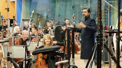 Ricky Kej conducting the 100-member Royal Philharmonic Orchestra at Abbey Road Studios. Ricky Kej conducting the 100-member Royal Philharmonic Orchestra at Abbey Road Studios.