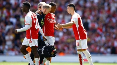 Arsenal's Jurrien Timber is substituted off after sustaining an injury (Reuters)