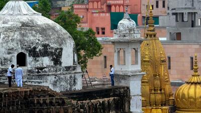 The Archaeological Survey of India (ASI) team conducts scientific survey at the Gyanvapi mosque complex in Varanasi on August 8 (PTI) The Archaeological Survey of India (ASI) team conducts scientific survey at the Gyanvapi mosque complex in Varanasi on August 8 (PTI)