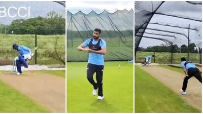 Jasprit Bumrah bowls at nets (Screengrab) Jasprit Bumrah bowls at nets (Screengrab)