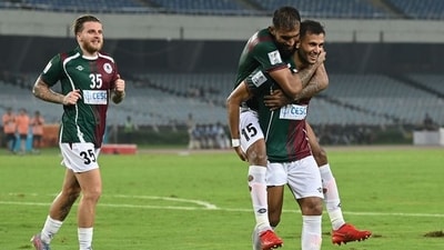 Anwar Ali celebrates with teammates after scoring a goal in the AFC Cup qualifier match between Mohun Bagan and Machhindra FC (Samir Jana/HT) Anwar Ali celebrates with teammates after scoring a goal in the AFC Cup qualifier match between Mohun Bagan and Machhindra FC (Samir Jana/HT)