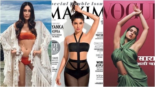 Kareena Kapoor, Priyanka Chopra, and Sara Ali Khan on magazine covers. Kareena Kapoor, Priyanka Chopra, and Sara Ali Khan on magazine covers.