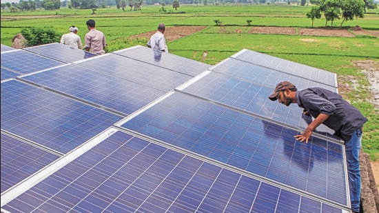 A solar power microgrid in Jehanabad. (Bloomberg)
