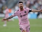  Messi #10 of Inter Miami CF celebrates after scoring a goal in the first half during the Leagues Cup 2023 semifinals match between Inter Miami CF and Philadelphia Union