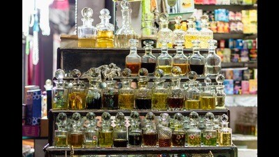 Bottles of traditional perfume and ittar on display outside a shop in old Hyderabad. (balajisrinivasan / Shutterstock) Bottles of traditional perfume and ittar on display outside a shop in old Hyderabad. (balajisrinivasan / Shutterstock)