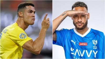 Cristiano Ronaldo (L) was the first big name from Europe to join Saudi Pro League last year; Neymar poses in Al Hilal jersey (AP) Cristiano Ronaldo (L) was the first big name from Europe to join Saudi Pro League last year; Neymar poses in Al Hilal jersey (AP)