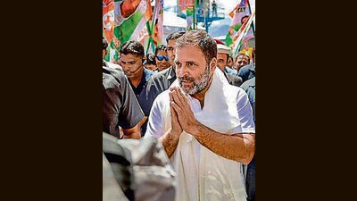 Congress leader Rahul Gandhi being welcomed upon his arrival at Leh airport on Thursday. (PTI) Congress leader Rahul Gandhi being welcomed upon his arrival at Leh airport on Thursday. (PTI)