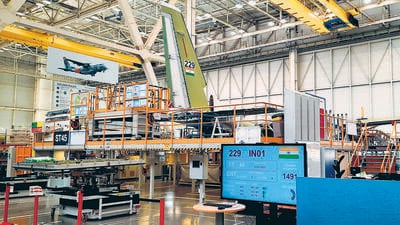 IAF’s second C-295 at the Airbus’s Seville facility in Spain. It will be delivered in May 2024. (Rahul Singh/HT photo) IAF’s second C-295 at the Airbus’s Seville facility in Spain. It will be delivered in May 2024. (Rahul Singh/HT photo)
