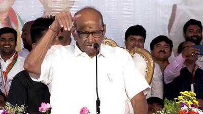 Nationalist Congress Party (NCP) chief Sharad Pawar addresses a public meeting in Beed on Thursday. (ANI)