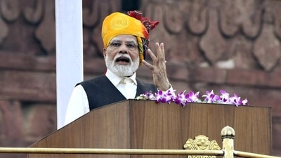 Prime Minister Narendra Modi addresses the nation from the ramparts of Red Fort on the occasion of 77th Independence Day. (HT_PRINT) Prime Minister Narendra Modi addresses the nation from the ramparts of Red Fort on the occasion of 77th Independence Day. (HT_PRINT)