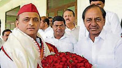 Samajwadi Party national president with Telangana chief minister K Chandrashekhar Rao in Hyderabad in July. (FILE PHOTO) Samajwadi Party national president with Telangana chief minister K Chandrashekhar Rao in Hyderabad in July. (FILE PHOTO)