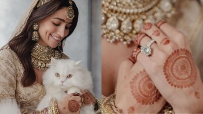 Alia Bhatt is definitely someone who embraces minimalism and this was reflected in her mehendi design. The actress adorned her hands with a beautiful henna that featured circular designs, madalas radiating from a central point, symmetrical patterns and combined with other motifs for a unique look. Add some traditional bangles and rings for a perfect Haryali Teej look. (Instagram ) Alia Bhatt is definitely someone who embraces minimalism and this was reflected in her mehendi design. The actress adorned her hands with a beautiful henna that featured circular designs, madalas radiating from a central point, symmetrical patterns and combined with other motifs for a unique look. Add some traditional bangles and rings for a perfect Haryali Teej look. (Instagram )