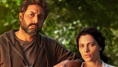 Ghoomer review: Abhishek Bachchan and Saiyami Kher in the film. Ghoomer review: Abhishek Bachchan and Saiyami Kher in the film.