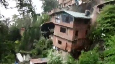 Houses in Shimla collapsing after incessant rain triggered landslides in Himachal Pradesh.