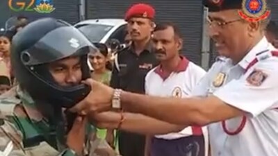 Screengrab of the video shared by Delhi traffic police on sensitisation on road safety for army personnel on Thursday.