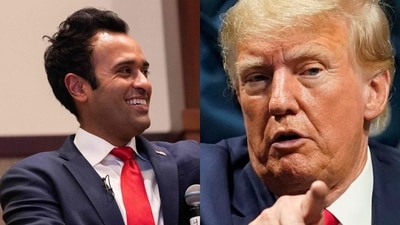 Republican presidential candidate Vivek Ramaswamy and former US president Donald Trump. (AP) Republican presidential candidate Vivek Ramaswamy and former US president Donald Trump. (AP)