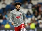 Liverpool's Mohamed Salah during the warm-up before the match 