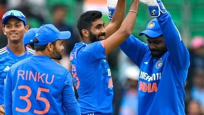 India's skipper Jasprit Bumrah celebrates a wicket during the 1st T20I match against Ireland, at The Village, in Dublin on Friday (BCCI Twitter) India's skipper Jasprit Bumrah celebrates a wicket during the 1st T20I match against Ireland, at The Village, in Dublin on Friday (BCCI Twitter)