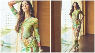 Ananya Panday, on Friday, left her Instagram followers awestruck with a series of photos of herself in an elegant tropical printed bodysuit and skirt set. (Instagram/@ananyapanday) Ananya Panday, on Friday, left her Instagram followers awestruck with a series of photos of herself in an elegant tropical printed bodysuit and skirt set. (Instagram/@ananyapanday)