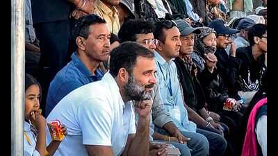 Congress leader Rahul Gandhi during a football match in to Leh on Friday. (PTI) Congress leader Rahul Gandhi during a football match in to Leh on Friday. (PTI)