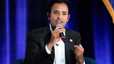 Republican presidential candidate businessman Vivek Ramaswamy speaks at an event in St. Clair Shores, Mich., Monday, Aug. 14, 2023. (AP Photo/Paul Sancya) (AP) Republican presidential candidate businessman Vivek Ramaswamy speaks at an event in St. Clair Shores, Mich., Monday, Aug. 14, 2023. (AP Photo/Paul Sancya) (AP)