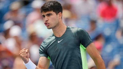 Carlos Alcaraz of Spain reacts after winning a point against Tommy Paul of the United States during their third-round match on day 5 at the Western & Southern Open (Getty Images via AFP) Carlos Alcaraz of Spain reacts after winning a point against Tommy Paul of the United States during their third-round match on day 5 at the Western & Southern Open (Getty Images via AFP)