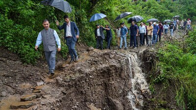 Himachal Pradesh Chief Minister Sukhvinder Singh Sukhu earlier visited the site of cloudbursts, at Jadon village in Solan district. (PTI) Himachal Pradesh Chief Minister Sukhvinder Singh Sukhu earlier visited the site of cloudbursts, at Jadon village in Solan district. (PTI)